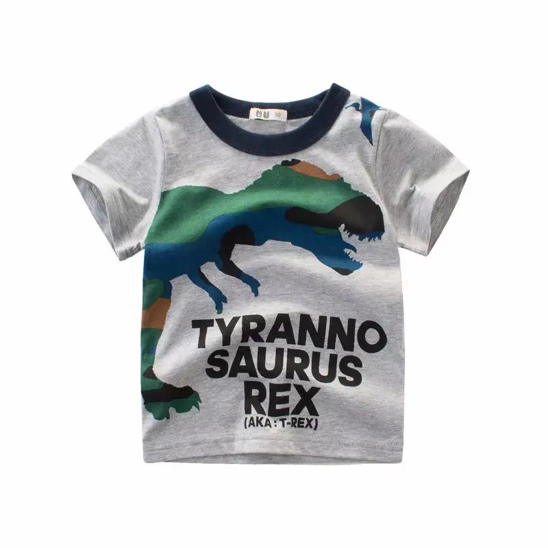 2 3 4 5 6 7 8 Years Kids Boys Clothes 100% Cotton Short Sleeve T-Shirts Dinosaur Cartoon Children Clothes Kids Summer Clothing