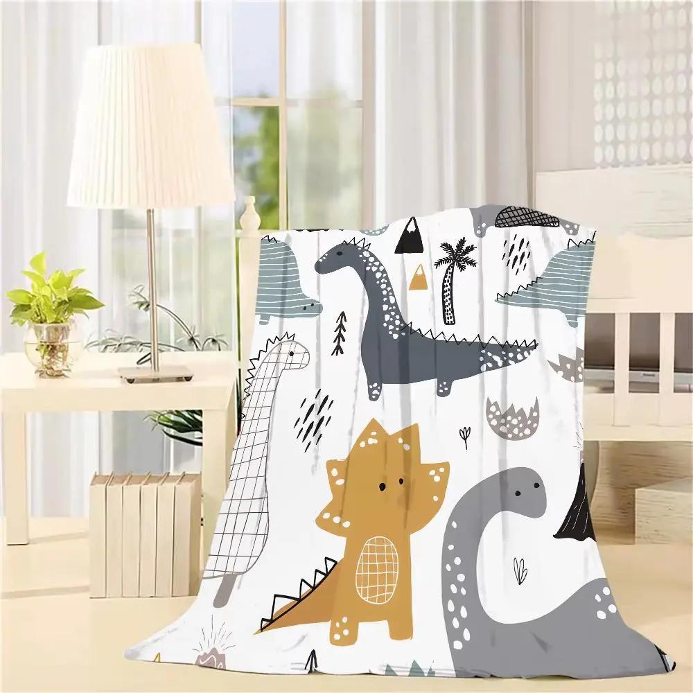 1Pc Comfortable Cartoon Dinosaur Pattern Blanket, Polyester Fabric Machine Washable, Suitable for Bedroom Living Room Decoration