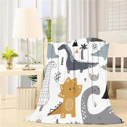 1Pc Comfortable Cartoon Dinosaur Pattern Blanket, Polyester Fabric Machine Washable, Suitable for Bedroom Living Room Decoration