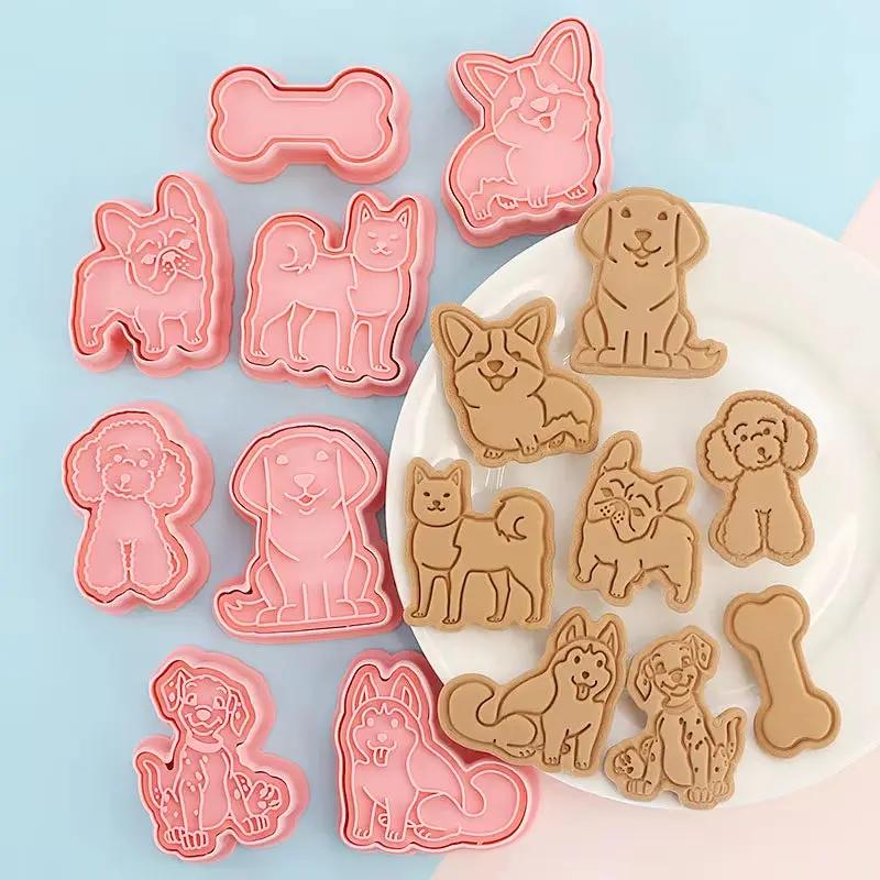 8 Pcs/Set Cookie Cutters Plastic 3D Dinosaur Shape Cartoon Pressable Biscuit Mold Cookie Stamp Kitchen Baking Pastry Bakeware