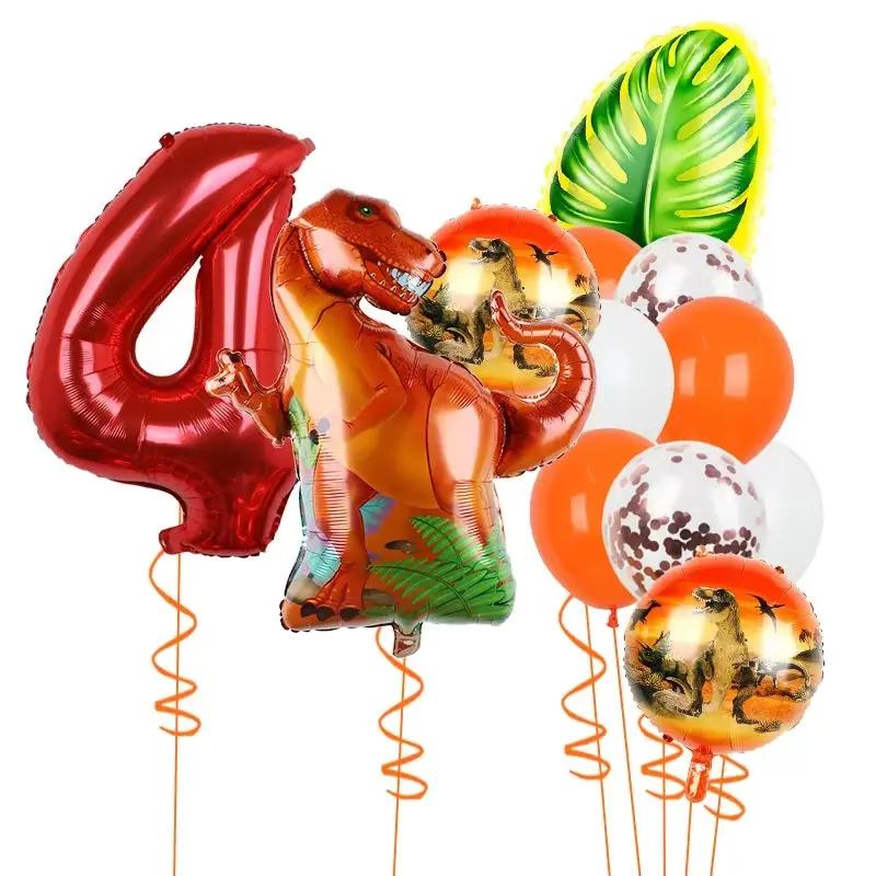 1Set Dinosaur 32Inch Number Leaf Aluminum Film Balloon Set Jurassic Dinosaur Theme Green Balloon Kids Birthday Party Supplies