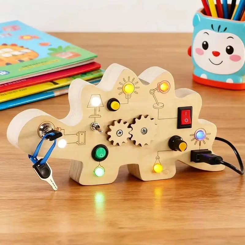 Early Educational Toy-Battery Operated Montessori Toys Promote Hand Eye-Coordination Wooden## Dinosaur Board Game for Boys Girls