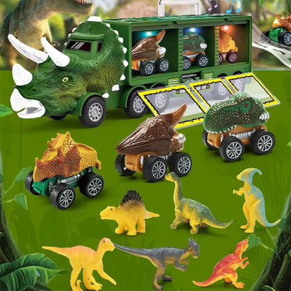 Dinosaur Transport Toy Truck Pull Back Vehicles Dino Container Storage Car Model Lighting Music Kids Boys Children Birthday Gift