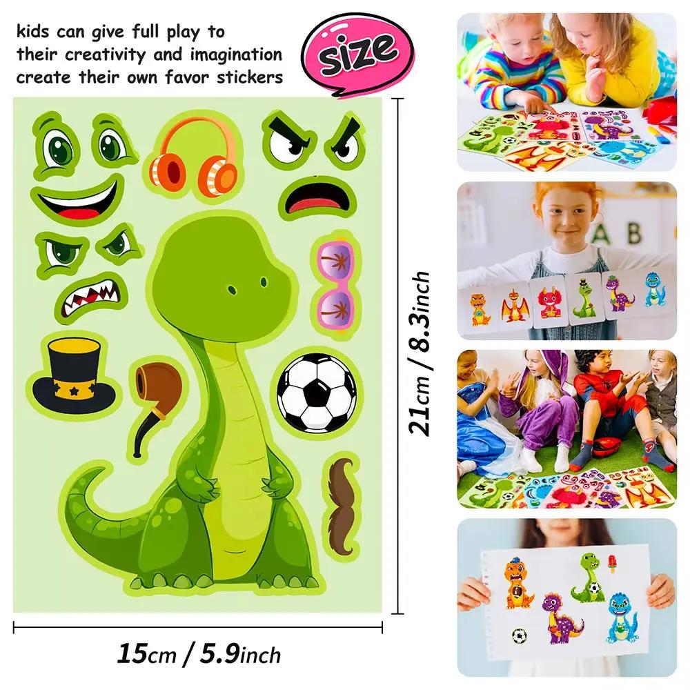 6/12Sheets Animal Dinosaur Puzzle Stickers Kids DIY Assemble Jigsaw Children Recognition Training Education Toy