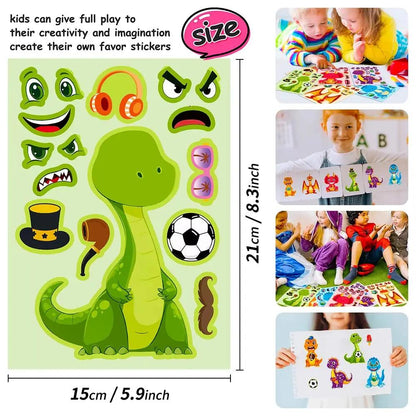 6/12Sheets Animal Dinosaur Puzzle Stickers Kids DIY Assemble Jigsaw Children Recognition Training Education Toy