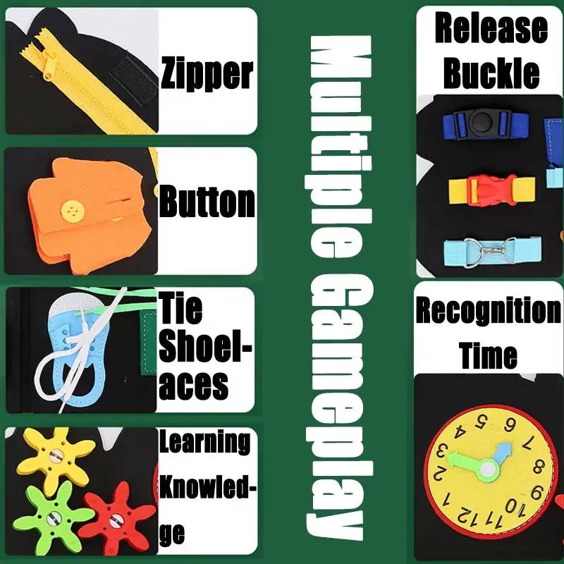 Children Busy Board Montessori Toys Dinosaur Dressing Learning Board Fine Motor Skills Training Sensory Early Education Toy Gift