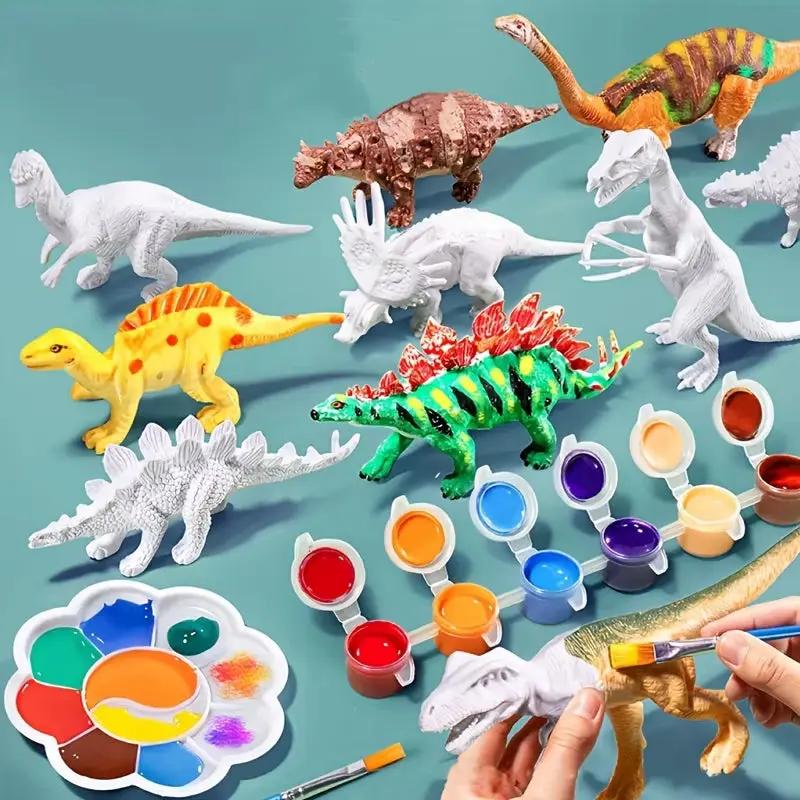 6/8Pcs DIY Painted Graffiti Dinosaur White Embryo Animals Model Children'S Educational Handmade Painting Colorful Dinosaur Toys