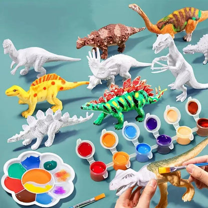 6/8Pcs DIY Painted Graffiti Dinosaur White Embryo Animals Model Children'S Educational Handmade Painting Colorful Dinosaur Toys