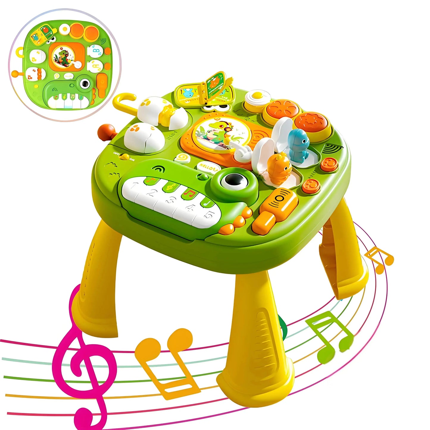Montessori Dinosaur Activity Table for Babies - Musical Piano, Lights & Sound,Early Learning Toy for 1-3 Years,Sensory Play,Gift