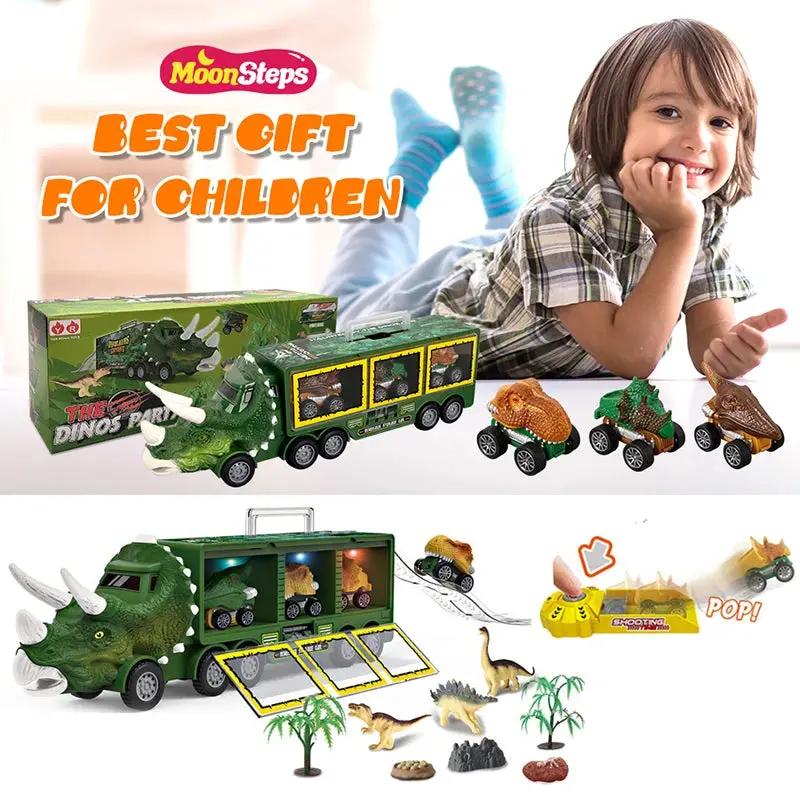 Dinosaur Transport Toy Truck Pull Back Vehicles Dino Container Storage Car Model Lighting Music Kids Boys Children Birthday Gift