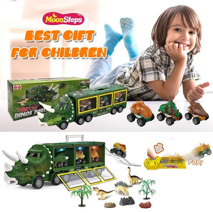Dinosaur Transport Toy Truck Pull Back Vehicles Dino Container Storage Car Model Lighting Music Kids Boys Children Birthday Gift