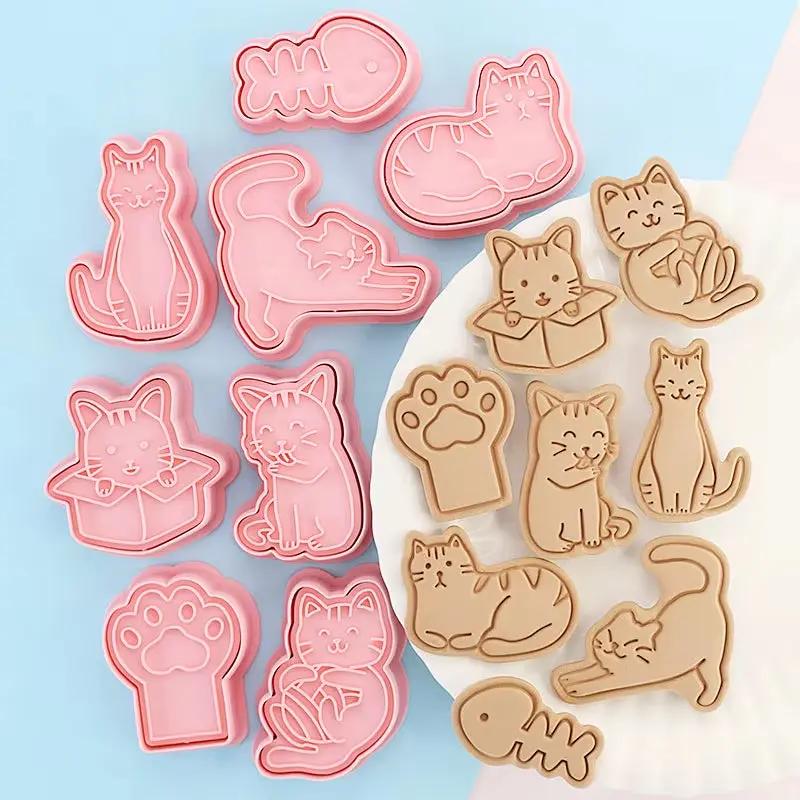 8 Pcs/Set Cookie Cutters Plastic 3D Dinosaur Shape Cartoon Pressable Biscuit Mold Cookie Stamp Kitchen Baking Pastry Bakeware