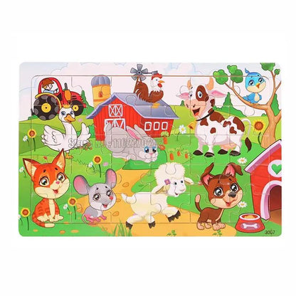 30Pcs Animals Dinosaur Puzzle Wooden Preschool Kids Cartoon Learning Educational Christmas Toys