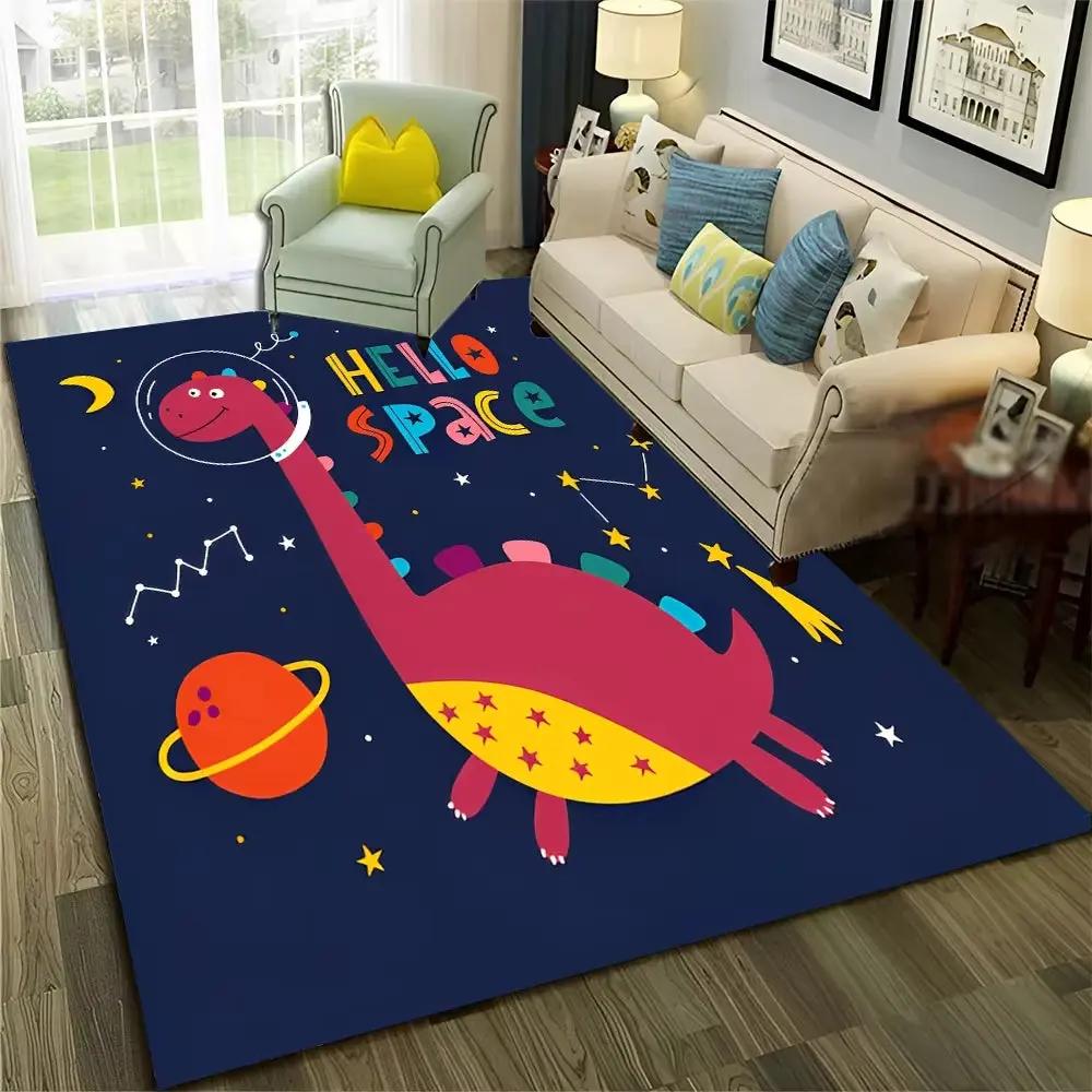 3D Cute Dino Dinosaur Space Cartoon Carpet Rug for Home Living Room Bedroom Sofa Doormat Decor,Child Area Rug Non-Slip Floor Mat