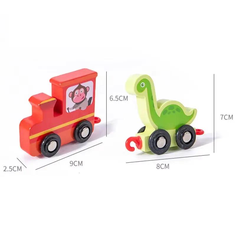 Magnetic Wooden Dinosaurs Train Set 11Pcs Number Wooden Toy Learning Cars with Numbers Color Train for Kids 2-5 Montessori Toys