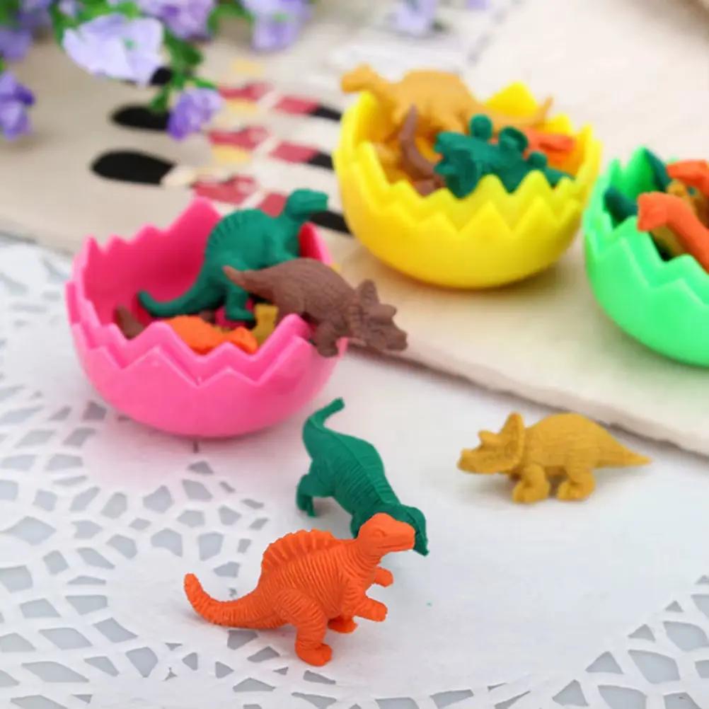 8 Pcs/Pack Erasers Students Stationary Gifts Novelty Dinosaur Egg Pencil Rubber Eraser with Egg School Office Erase Supplies