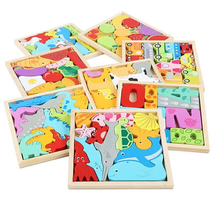 Hot New 3D Puzzle Wooden Toys Baby Learning Educational Hand Grasp Board Cartoon Animal Fruit and Vegetable Jigsaw Toy Gifts