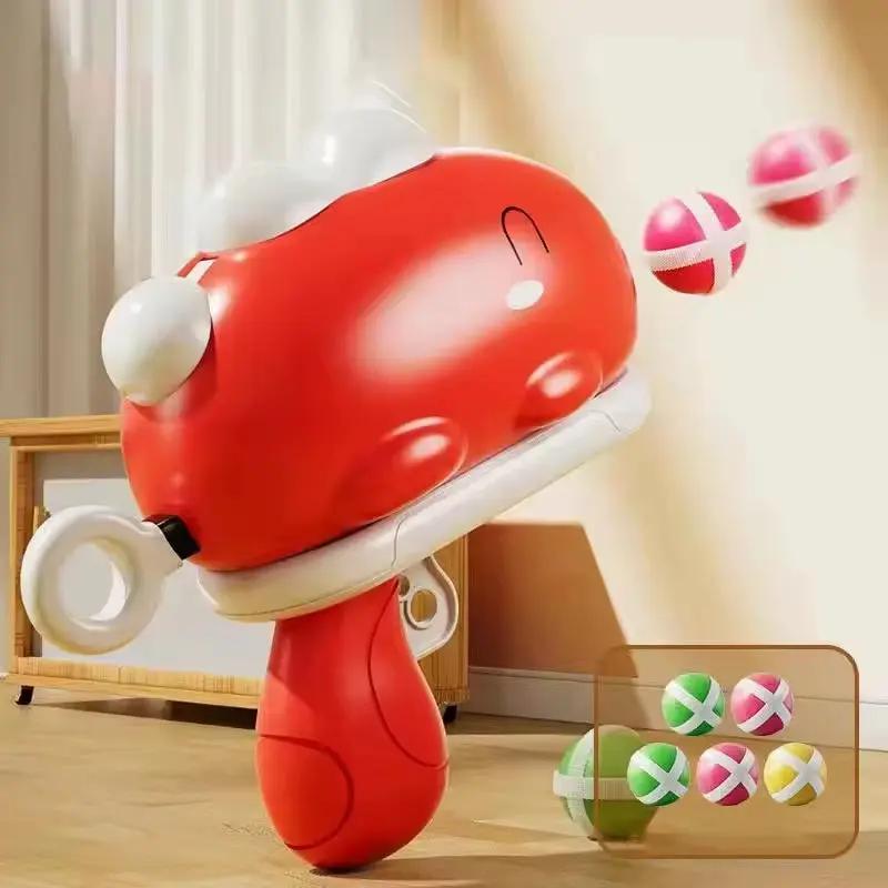 1 Set Catapult Target Dart Board Sport Softball Interactive Toys for Boys Girls Gift Kids Cartoon Dinosaur Sticky Ball Gun Toy