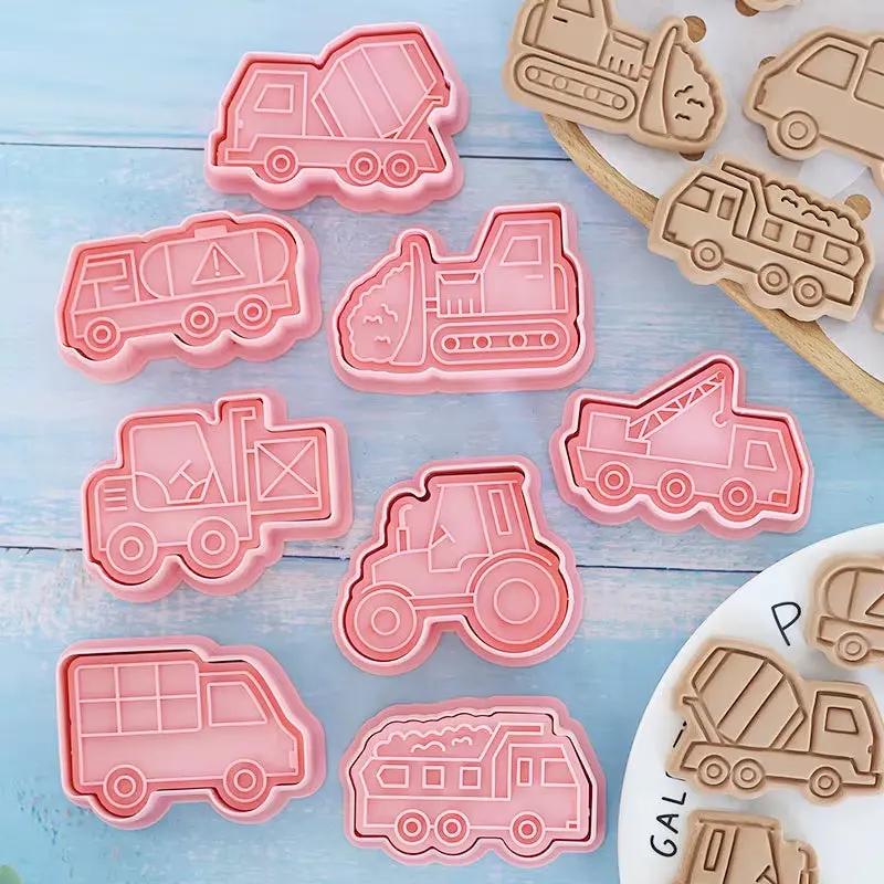 8 Pcs/Set Cookie Cutters Plastic 3D Dinosaur Shape Cartoon Pressable Biscuit Mold Cookie Stamp Kitchen Baking Pastry Bakeware