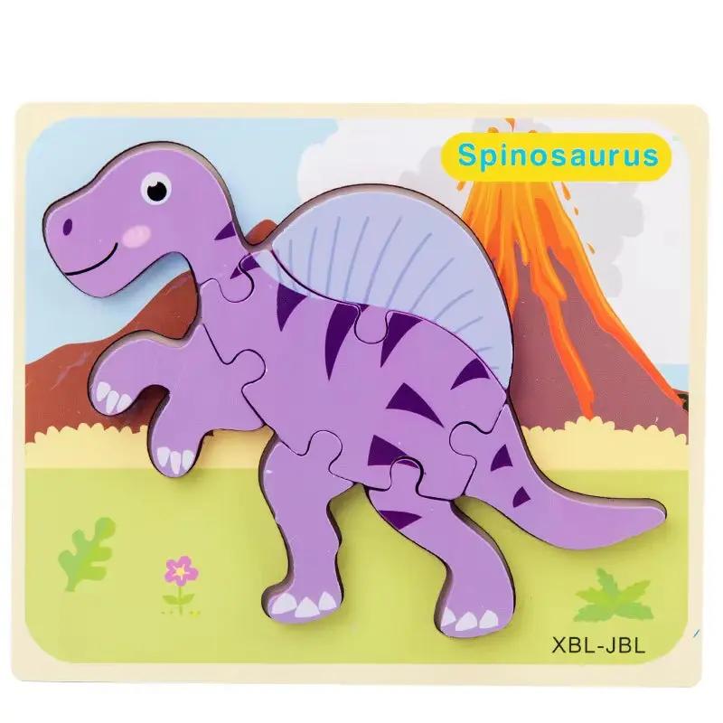 Baby Wooden Cartoon Dinosaur 3D Puzzle Jigsaw for Kids Boy Girl Montessori Early Learning Educatioanl Puzzle Toys