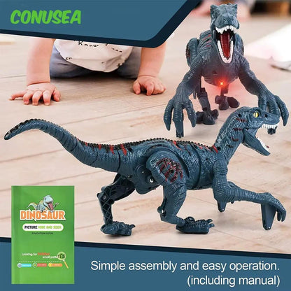 Remote Control Dinosaur Toys Kid 8Ch 2.4G Radio Controlled Velociraptor Toy Imitates Walking and Sounds Shaking Head Toy for Boy