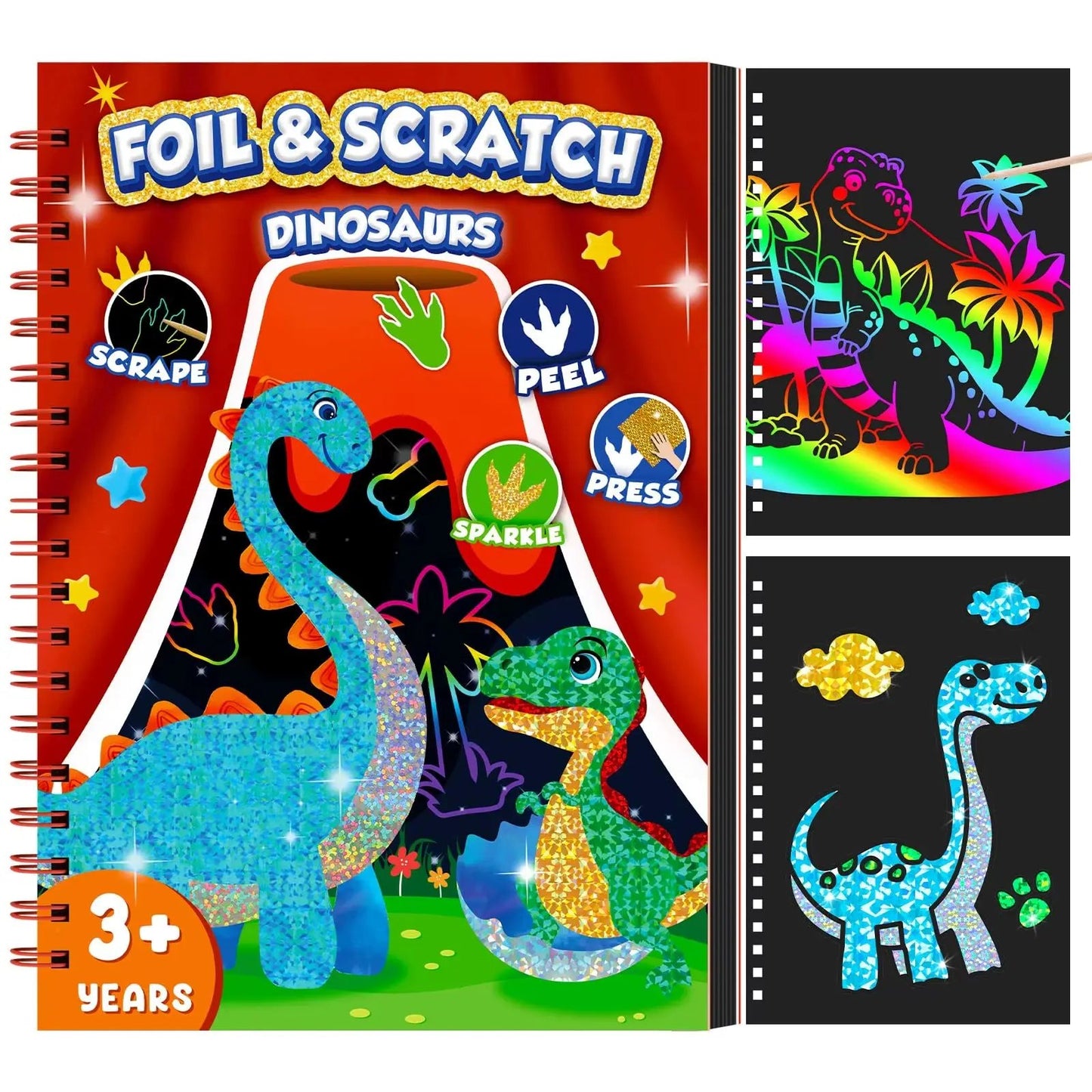 Dinosaur Scratch Art Book for Kids Foil and Scratch Art Paper No Mess Art Crafts DIY Creative Activity Kit for Birthdy Gifts