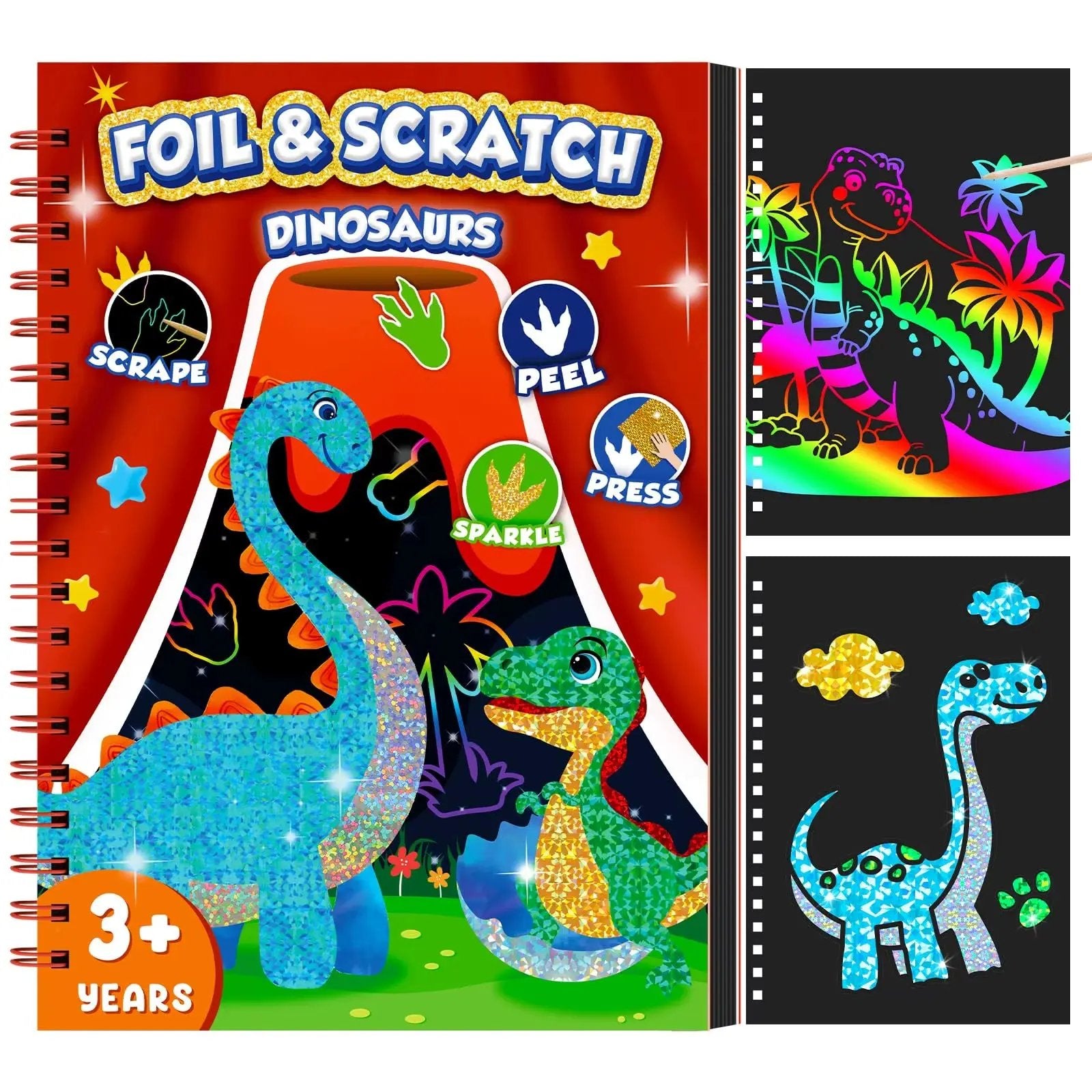 Dinosaur Scratch Art Book for Kids Foil and Scratch Art Paper No Mess Art Crafts DIY Creative Activity Kit for Birthdy Gifts