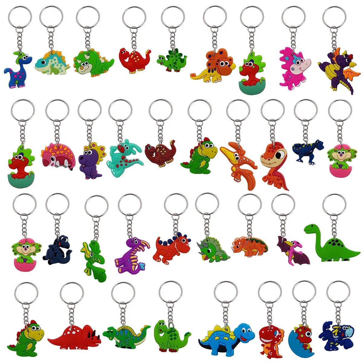 36Pcs Cartoon Animal Key Chain, Mini Cute Dinosaur Keyring Classroom Prizes,Ornament Purse Bag Handbag ，Birthday Party Favors