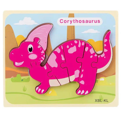Baby Wooden Cartoon Dinosaur 3D Puzzle Jigsaw for Kids Boy Girl Montessori Early Learning Educatioanl Puzzle Toys