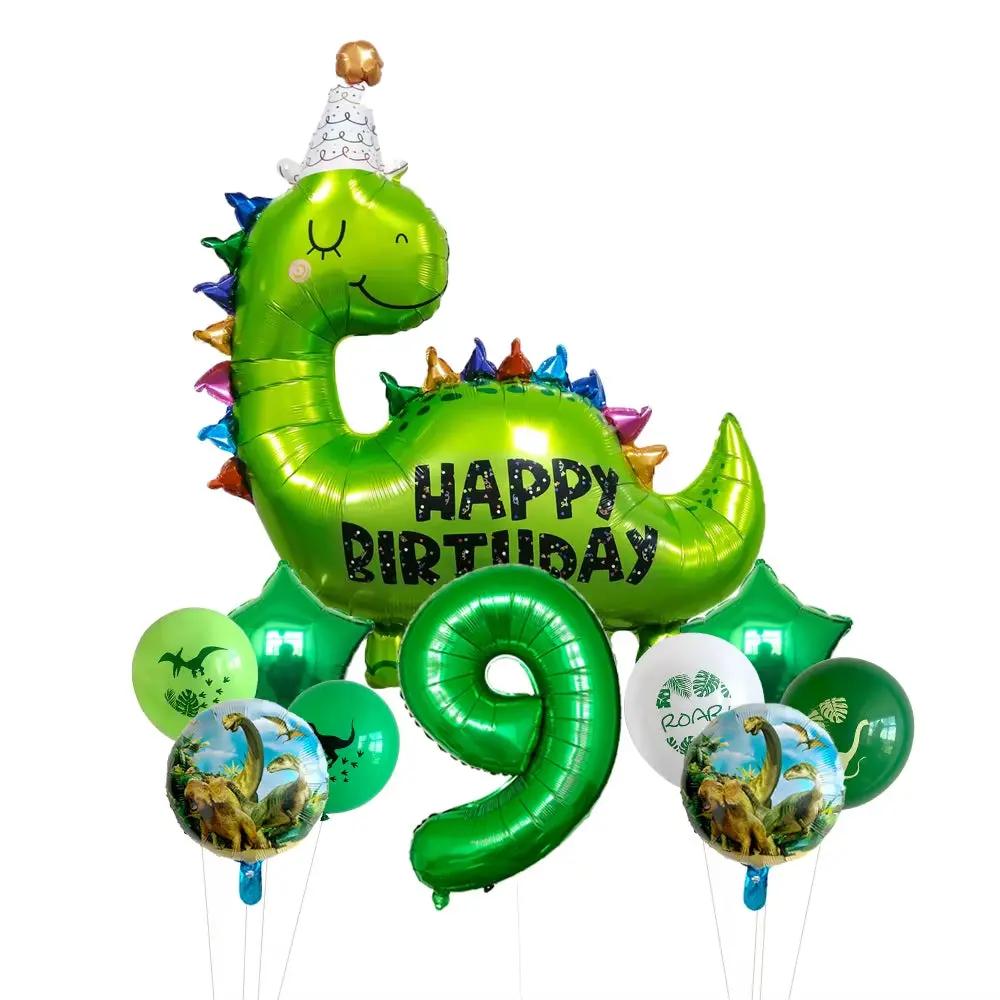 1Set Happy Birthday Dinosaur Number Star Foil Balloons with Jurassic Theme Latex Balloon Children'S Birthday Party Decorations