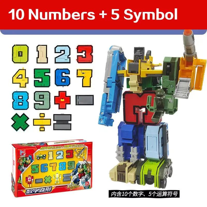 GUDI Assemble Robots Transformation Building Blocks Action Figure Car Model Deform Number Letters Alphabet Math Educational Toys