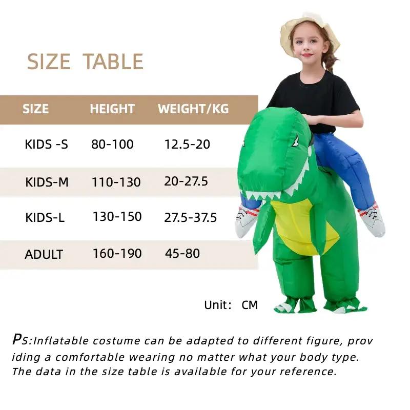 Child Adult Unisex Boy Girl Inflatable Green Dinosaur Cosplay Costume Kids Kindergarden Performance Halloween Carnival Party
