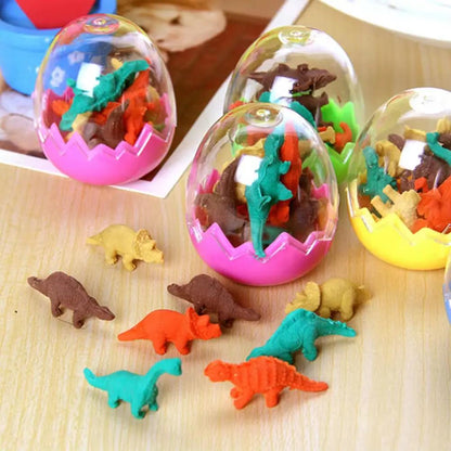 8 Pcs/Pack Erasers Students Stationary Gifts Novelty Dinosaur Egg Pencil Rubber Eraser with Egg School Office Erase Supplies
