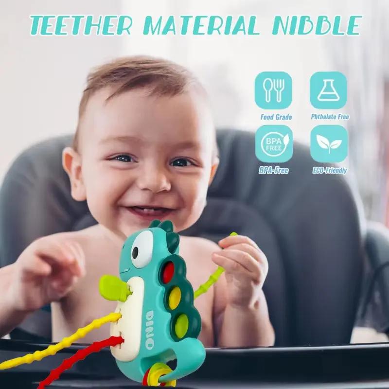 Montessori Toys for Babies 6 12 Months Dinosaur Pull String Toys Newborn Sensory Teething Toys Baby Fine Motor Development Games