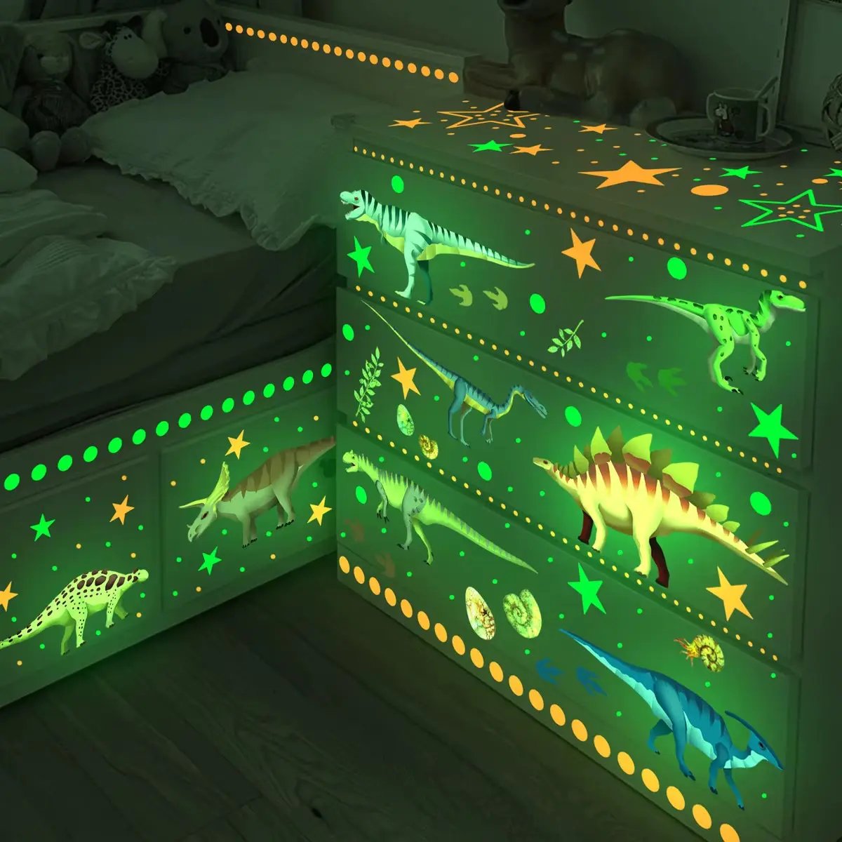 Luminous Dinosaur Wall Sticker for Kids Room Decals Glow in the Dark Removable Dino Glowing Luminous Stickers Children'S Bedroom