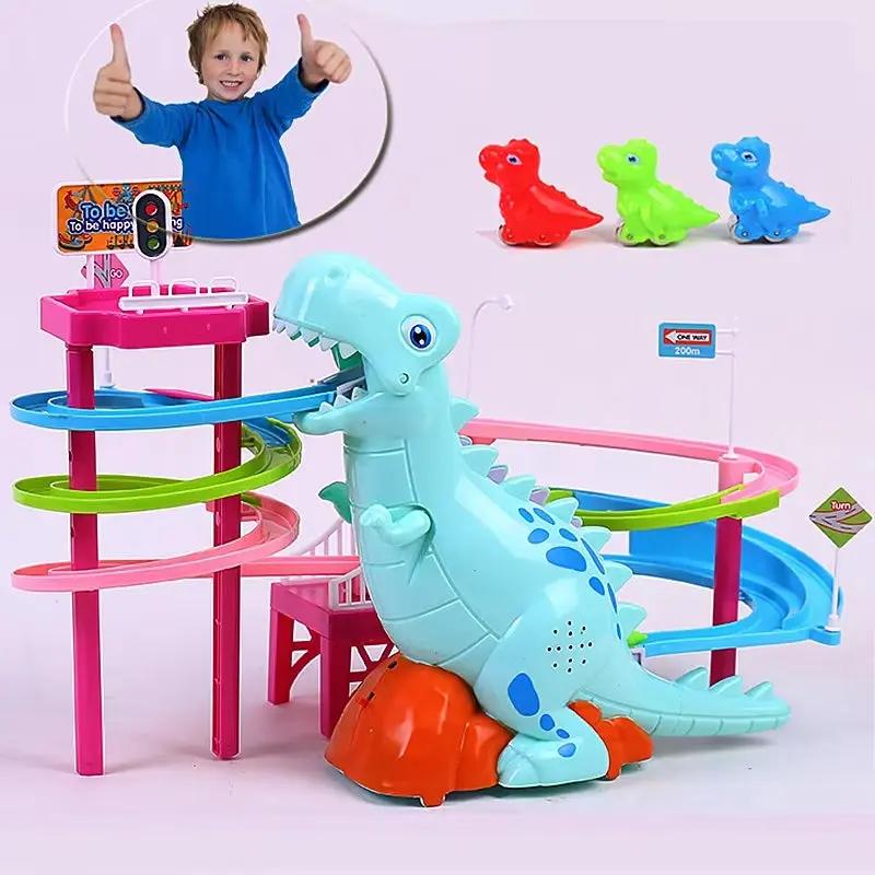 Dinosaur Paradise Suit Pig Toys Climbing Stairs Track Peggy Slide Electric Assembly with Music Colorful