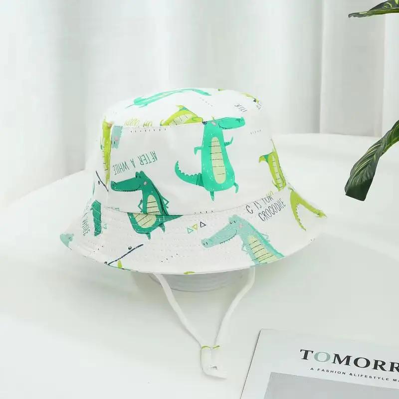 Cartoon Printing Baby Bucket Hat Cotton Breathable Kids Fisherman Hat Infant Toddle Sun Hat with Drawstring