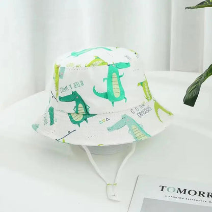 Cartoon Printing Baby Bucket Hat Cotton Breathable Kids Fisherman Hat Infant Toddle Sun Hat with Drawstring