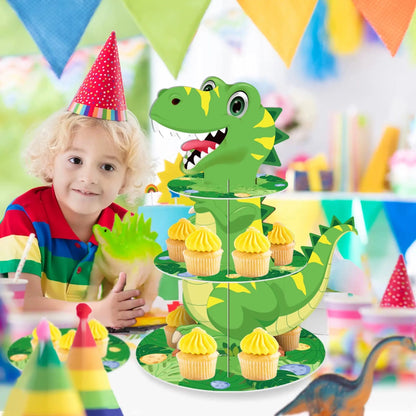 3 Tier Dinosaur Cupcake Stand Party Decor Cupcake Toppers Dino Dessert Tower Jungle Dino Theme Kid Boy Birthday Party Supplies