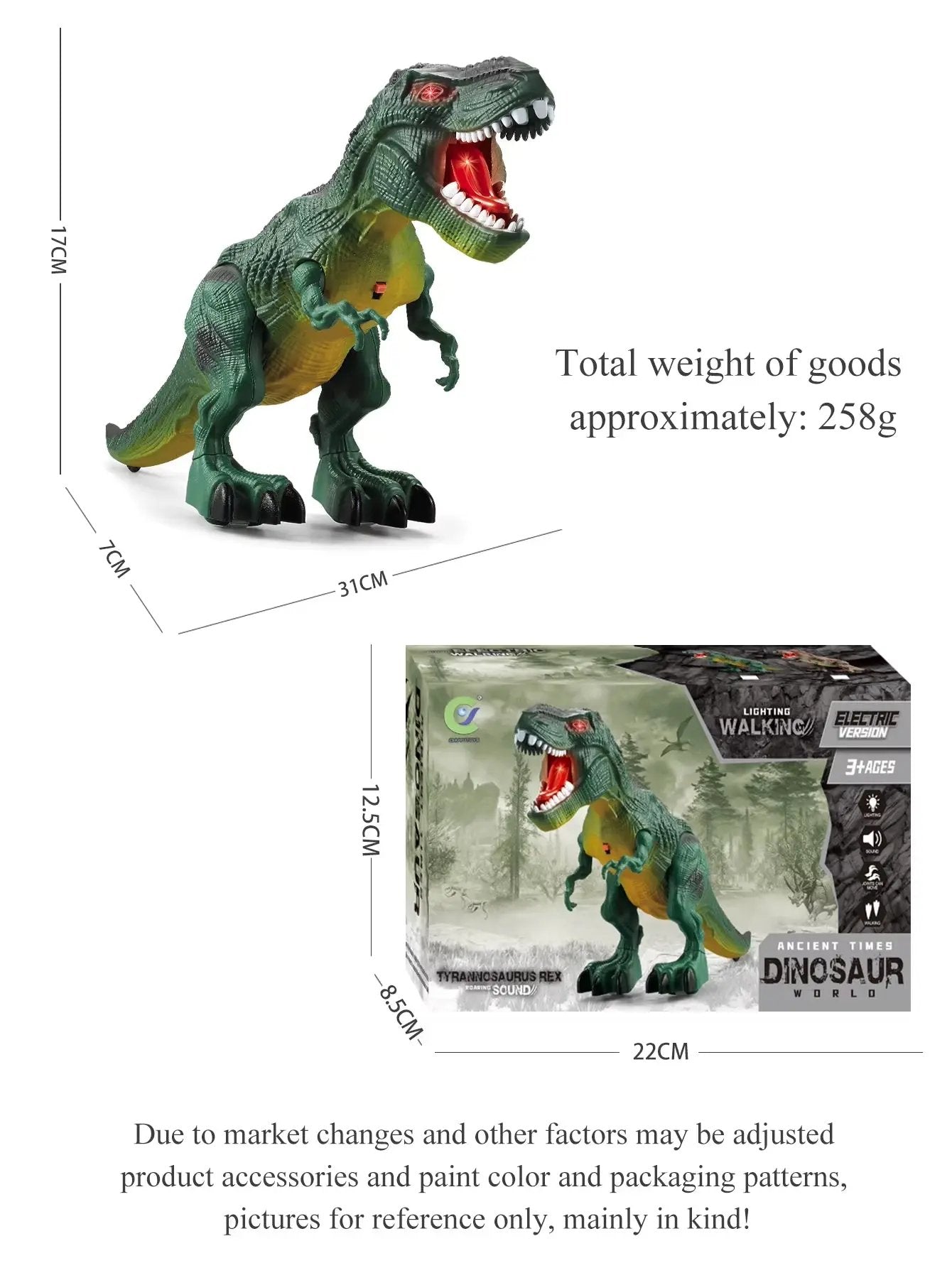 Dinosaur Toys for Kids 3+, Electric Audiovisual Dinosaur Model Electronic Walking Robot Dinosaur Toy Not Include Battery