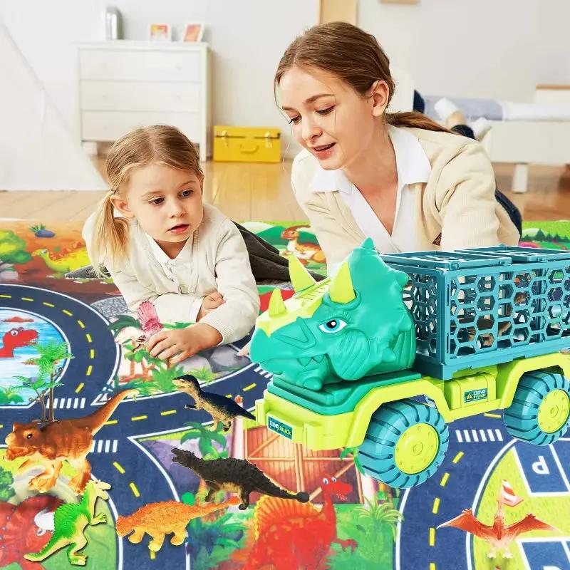 Dinosaur Truck Toys for Kids, Triceratops Car Toy Large Activity Play Mat, Dinosaur Eggs, Dinosaur Play Set for Boys and Girls