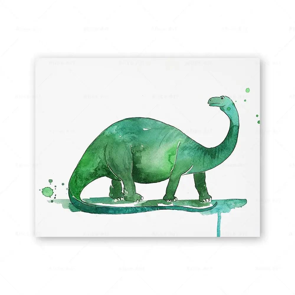 Watercolor Dinosaur Poster Dinosaur Footprints Skeleton Wall Art Canvas Painting T-Rex Print Nursery Baby Kids Boys Room Decor