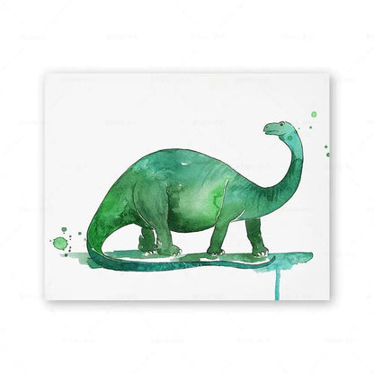Watercolor Dinosaur Poster Dinosaur Footprints Skeleton Wall Art Canvas Painting T-Rex Print Nursery Baby Kids Boys Room Decor