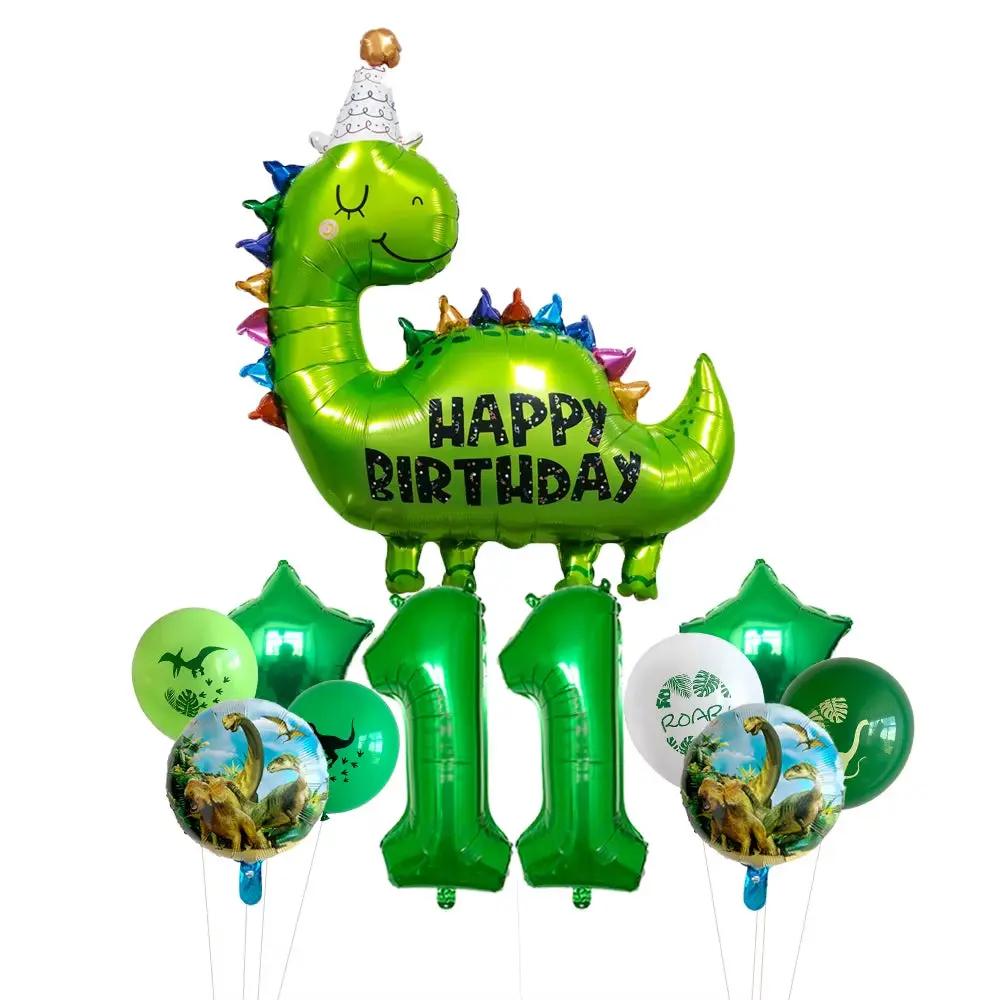 1Set Happy Birthday Dinosaur Number Star Foil Balloons with Jurassic Theme Latex Balloon Children'S Birthday Party Decorations