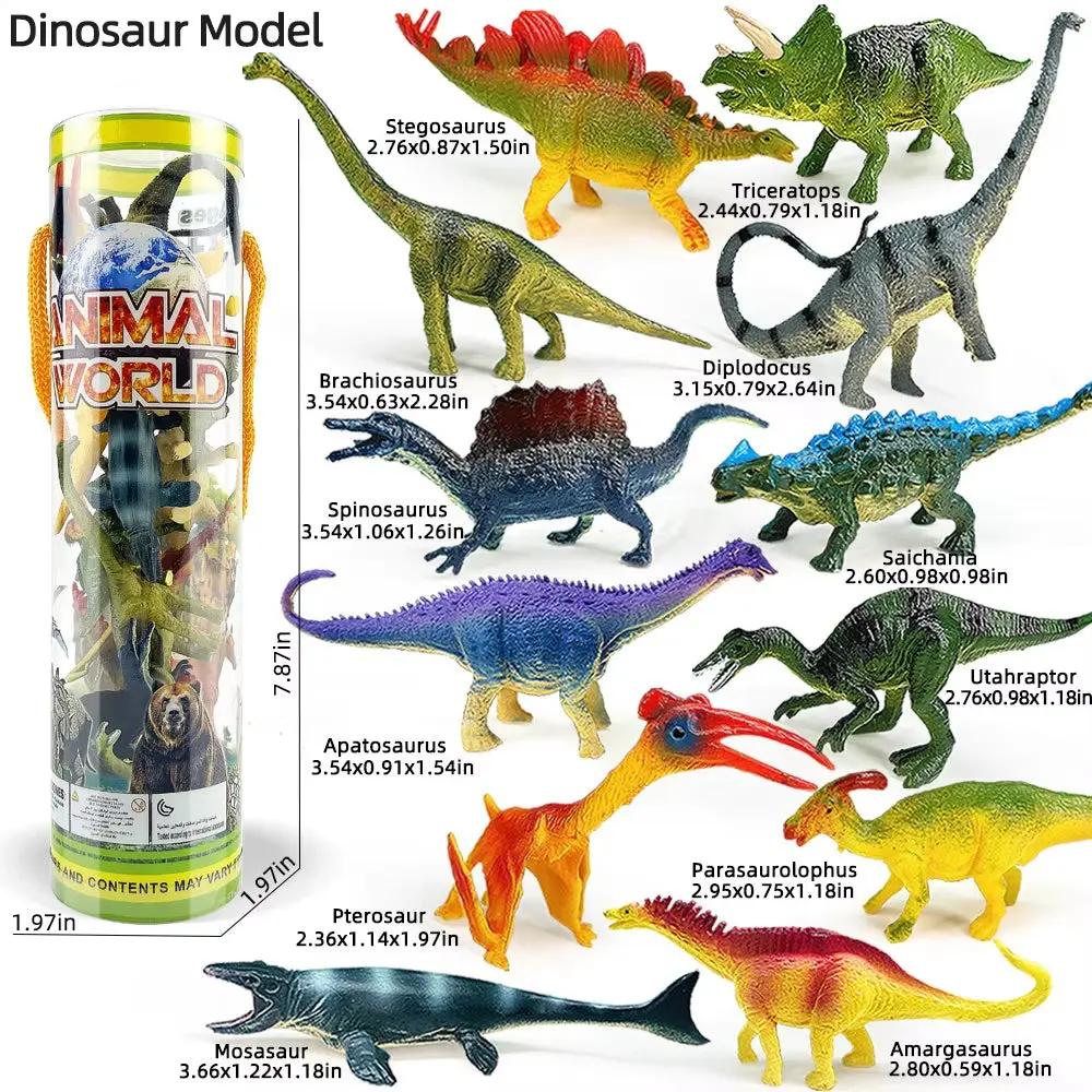 12Pcs/Set Updated Simulated Solid Dinosaurs Toy Model Realistic Brachiosaurus Tyrannosaurus Rex Toys for Children Christmas Gift