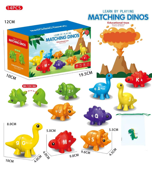 Matching Letters Dinosaur Toy Double-Sided ABC Letters Montessori Preschool Educational Fine Motor Toy Gift