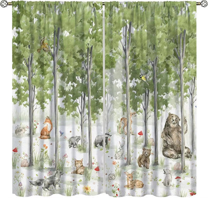 Toddler Dinosaur Curtains, Blue Cartoon Forest Plant Jurassic Cute Dinosaur Animal Windows Treatments Drapes for Boys Kids