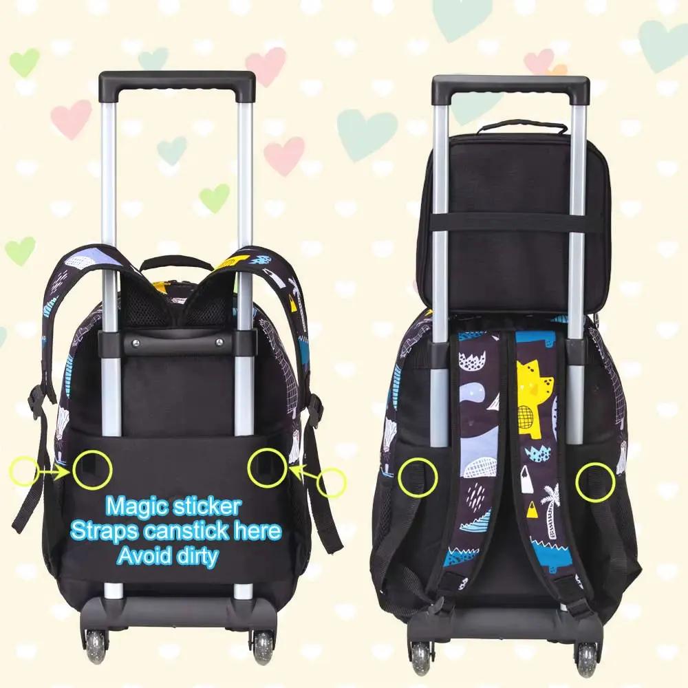 3PCS Rolling Backpack for Girls Boys, Kids Roller Wheels Bookbag, Wheeled School Bag with Lunch Bag