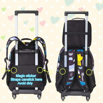 3PCS Rolling Backpack for Girls Boys, Kids Roller Wheels Bookbag, Wheeled School Bag with Lunch Bag