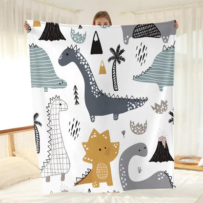 1Pc Comfortable Cartoon Dinosaur Pattern Blanket, Polyester Fabric Machine Washable, Suitable for Bedroom Living Room Decoration